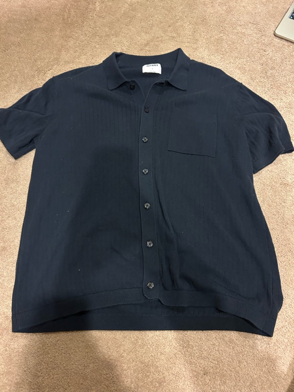 Old Navy Navy Short-Sleeve Button-Down Knit Shirt